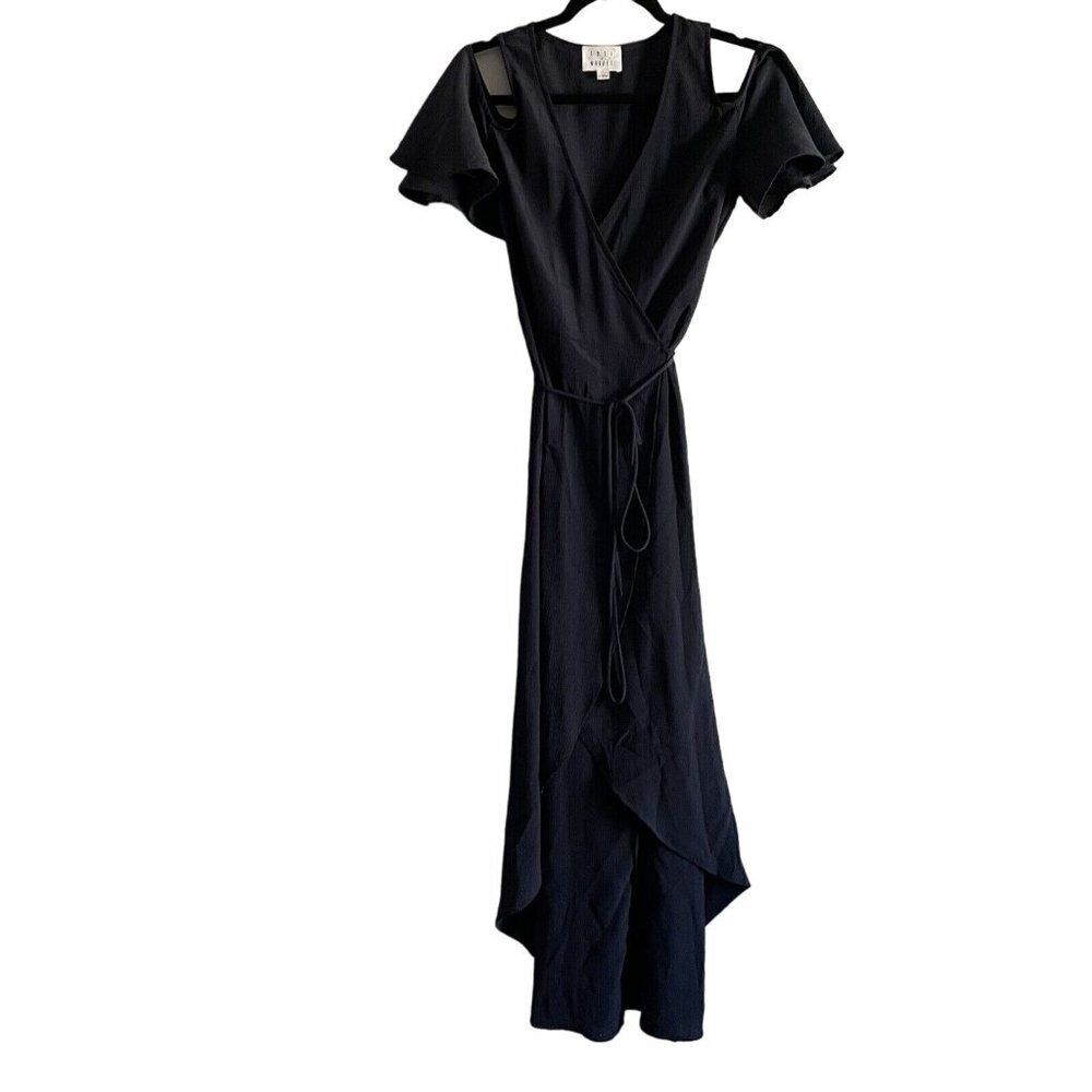 Lost + Wander Women S Gray Boho V-Neck Cold Shoulder Maxi Wrap Dress